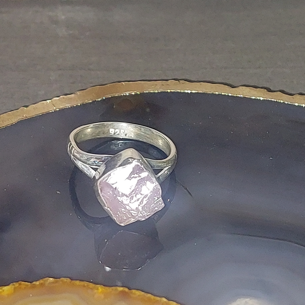 Raw Rose Quartz Gemstone Ring 925 Silver Size 7 - Picture 2 of 6